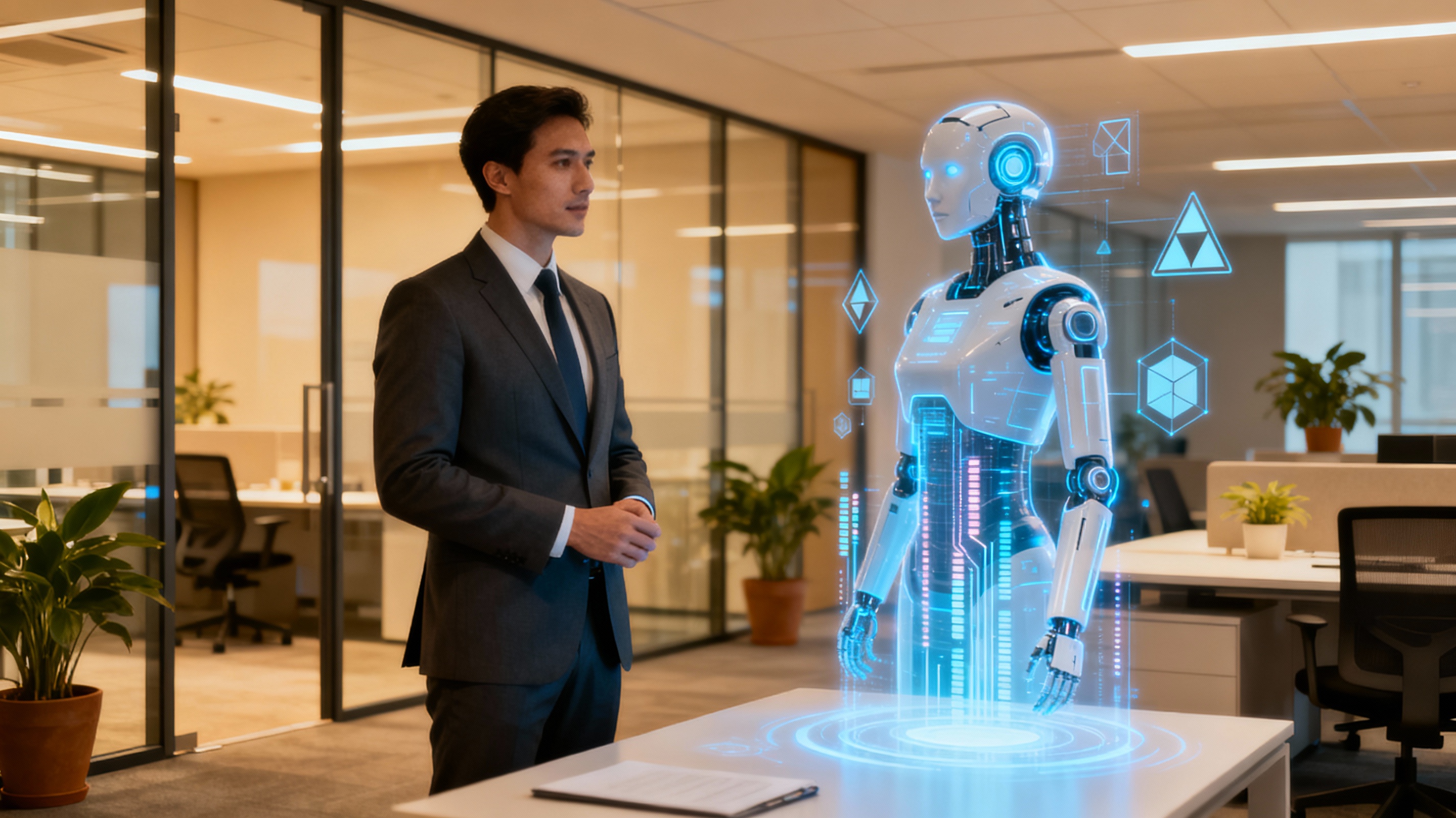 Illustration of a recruiter collaborating with AI agents, representing the human-AI partnership in modern recruiting