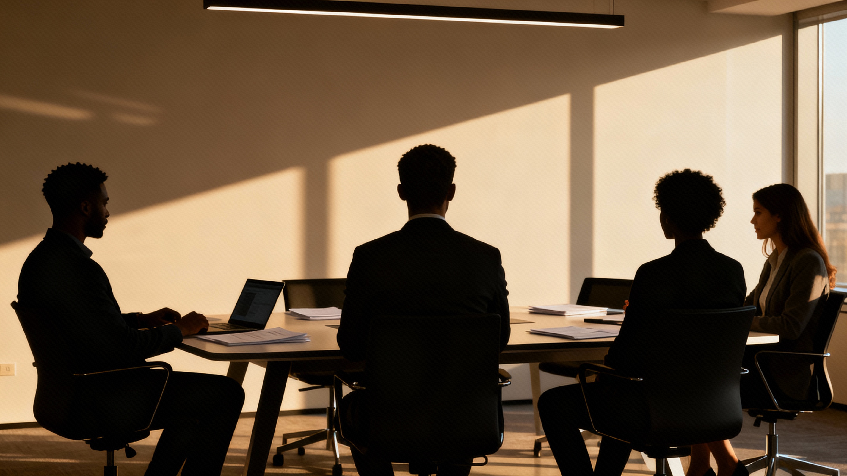 Professional board members conducting executive assessment and candidate evaluation during recruitment process