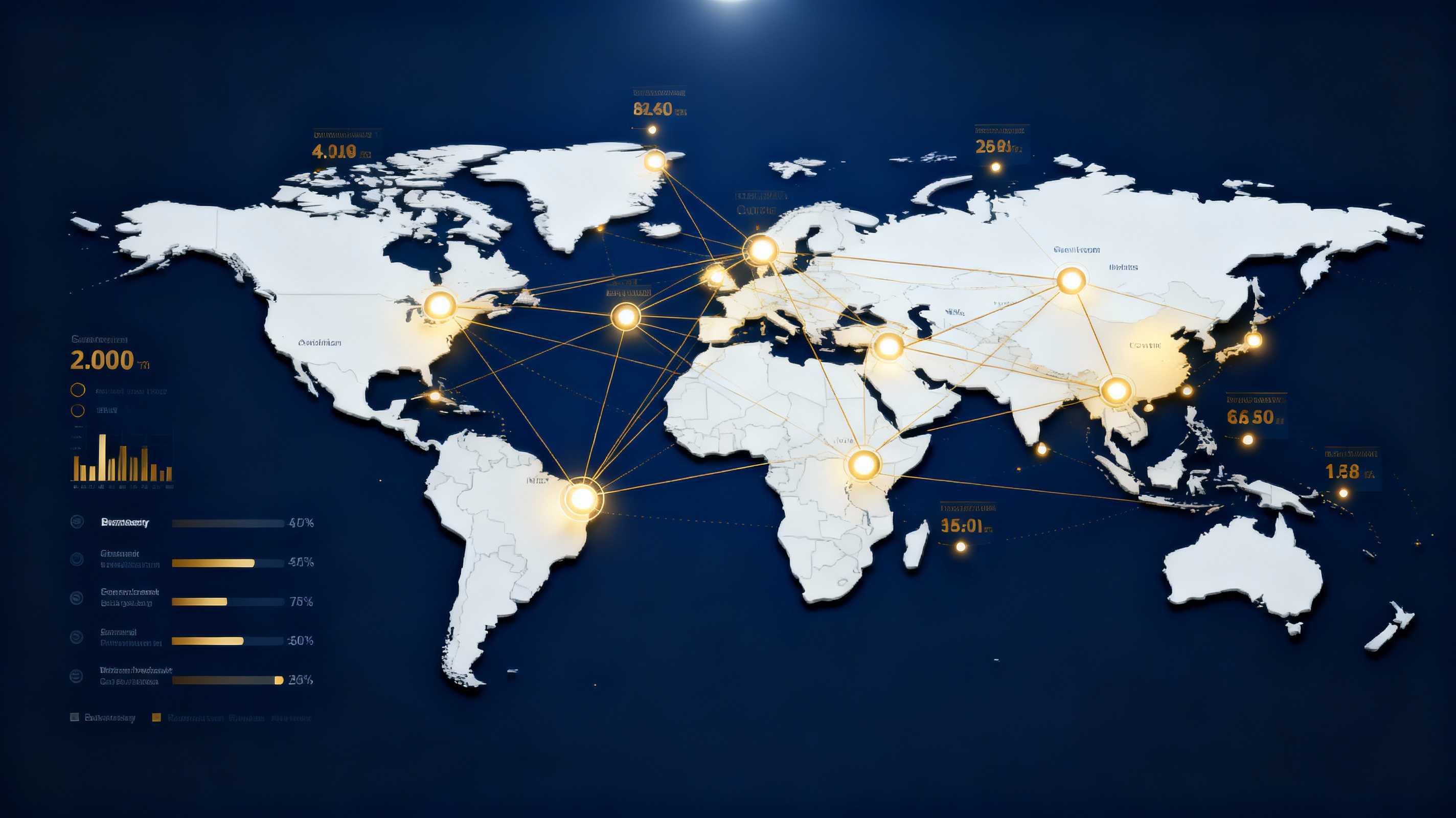 Global executive leadership map showing cross-border business connections
